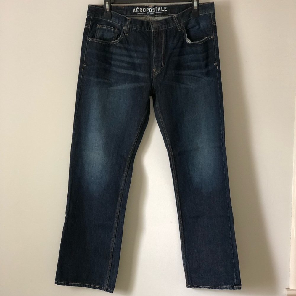 Aeropostale Mens Straight Essex Cotton Jeans Blue